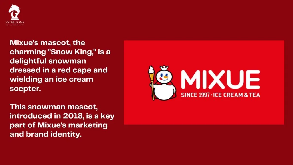 Mixue Snow King mascot beside the Mixue logo. It is an example of mascots as marketing powerhouses in Southeast Asia.