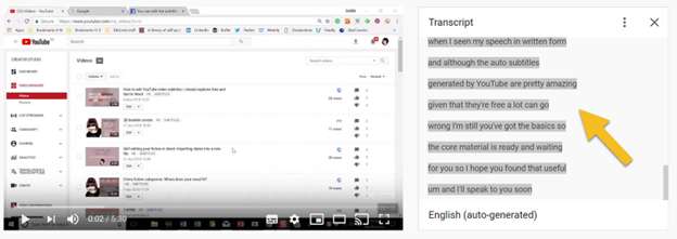 YouTube video transcript with auto-generated closed captions. Captions help you optimise your YouTube videos for SEO.