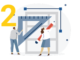Step 2 of the hosting process, shown as designers measuring a layout. It supports Website Hosting Services In Singapore.