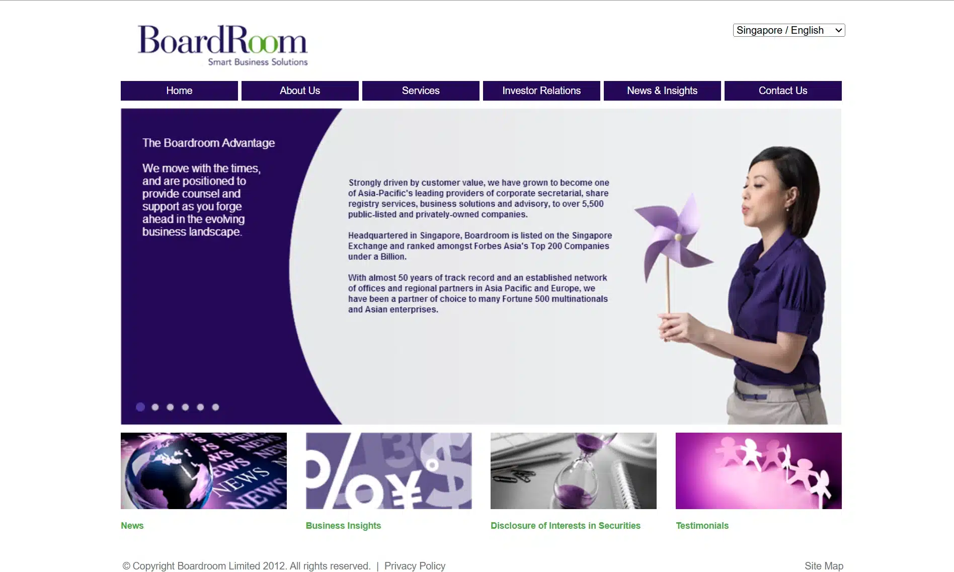 BoardRoom website before redesign