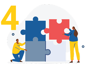 Step 4 of the hosting process, shown as puzzle pieces fitting together. It supports Website Hosting Services In Singapore.
