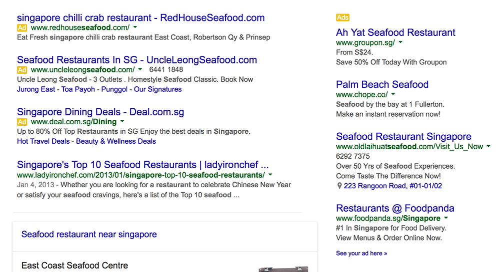 Ads for Keyword - Seafood Restaurant Singapore - On Google - 2Stallions