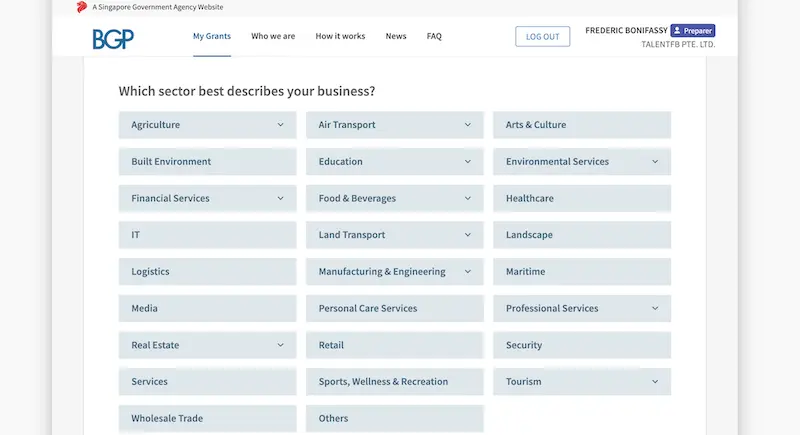 overview of sectors selection in the psg grant application