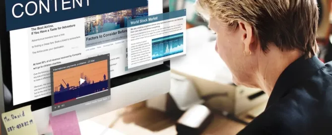 woman reading blog content on the computer. Content marketing agency services