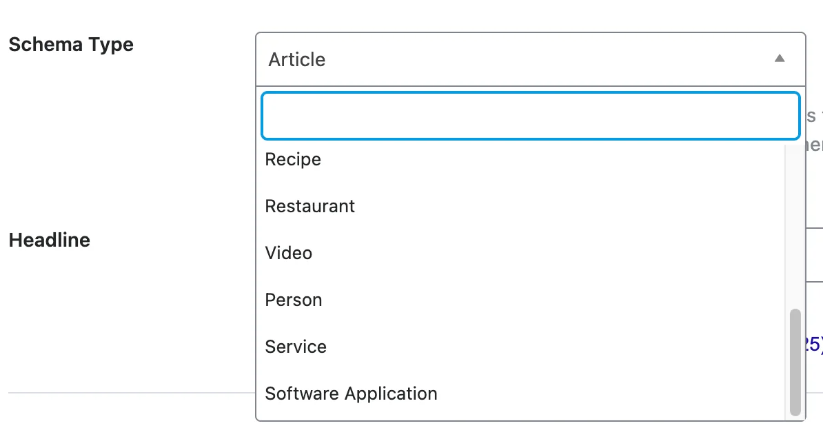 Rankmath-schema-markup-categories Selection of schema markup from Rankmath